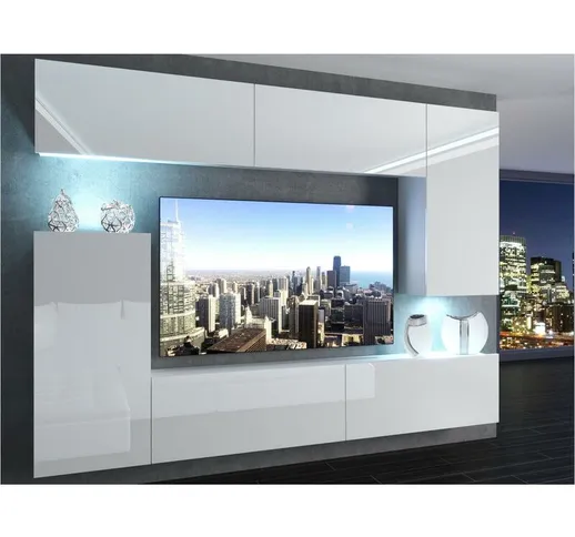 Hucoco - slide tv + set di mobili led Pensile moderno Larghezza 250 cm Parete tv da append...