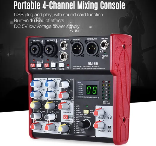 SM-66 Mixer per console di missaggio con scheda audio portatile a 4 canali 16 effetti inco...