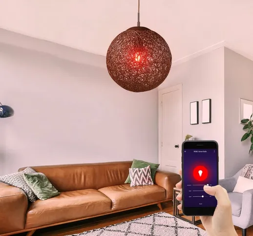 Smart home lampada a sospensione in rattan Alexa Google App lampada dimmerabile in un set...