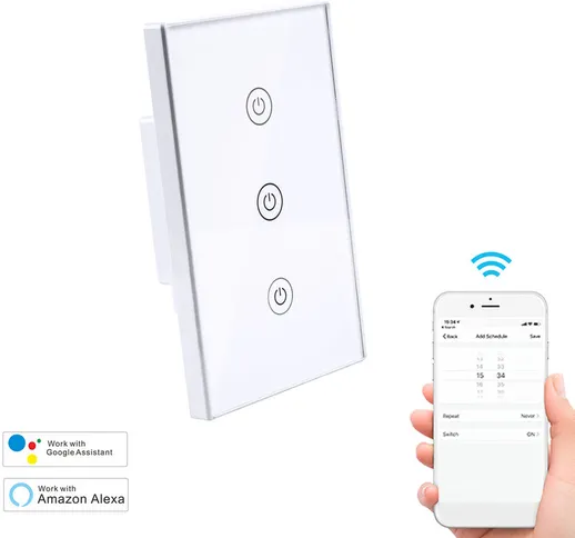 Smart Light Switch WiFi Wall Touch Switch APP Telecomando Controllo vocale Funzione Timer...