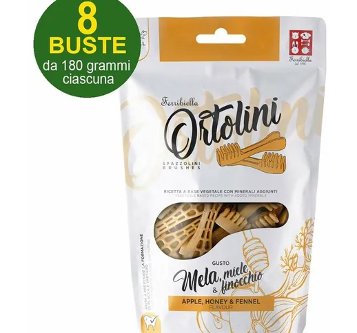 Snack Spazzolini per cani Ortolotti gusto mela, miele e finocchio misura Medium 8 buste da...