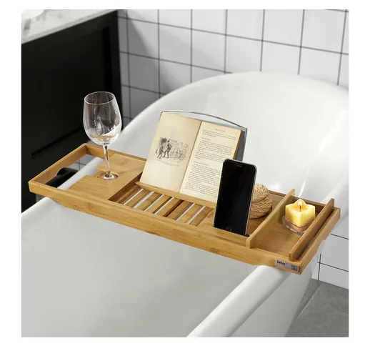Ripiano per vasca da bagno in bambù,con supporto libri e tablet,Lunghezza in 70-104cm, FRG...