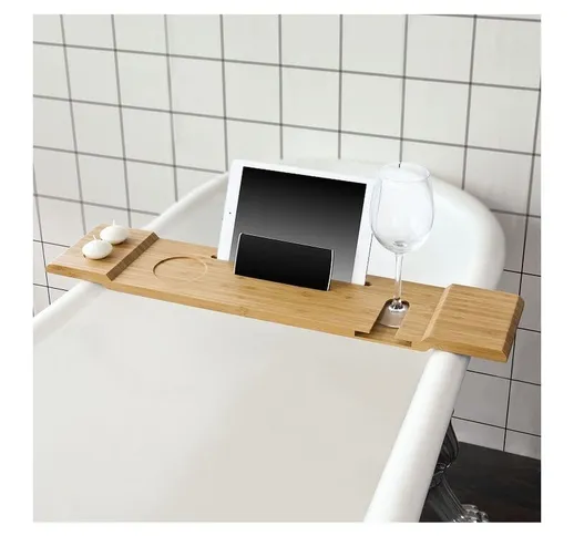 Ripiano per vasca da bagno in bambù,Portaoggetti da vasca Legno 70 cm FRG104-N - Sobuy