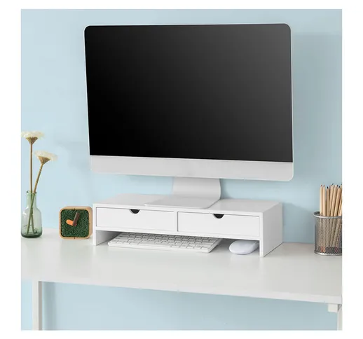 SoBuy Supporto Monitor pc da scrivania Organizer scrivania Altezza 11 cm Bianco BBF02-W