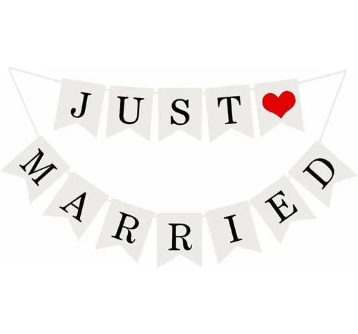 Just Married Garland Banner vintage rustico a catena con gagliardetti con ghirlanda nuzial...