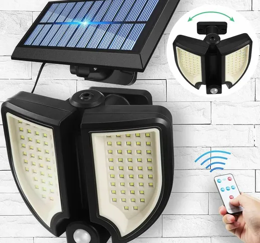  Luci solari per uso esterno con telecomando a pannello solare, 90 LED, rotondo, sensore d...