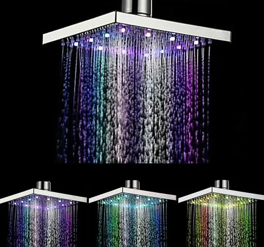 Soffione doccia a LED quadrato con 7 colori che cambiano flusso d'acqua alimentato da 8 po...