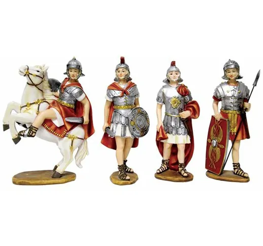 Soldati romani in poli-resina statuine per natività presepe 4 soggetti -11 cm