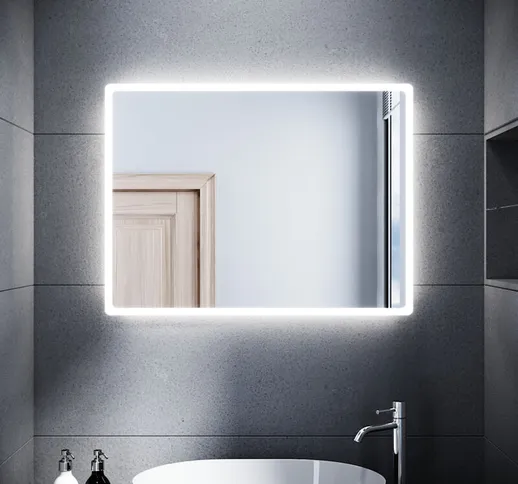 Specchio da Bagno Illuminato a led Specchio da Parete da Bagno Moderno Bianco Freddo Imper...