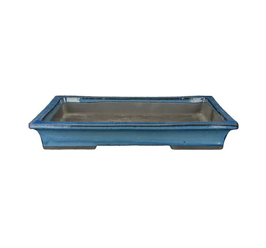 Sottovaso per bonsai rettangolare in gres smaltato blu 36,5x22,5x4 cm - BJ20Sb