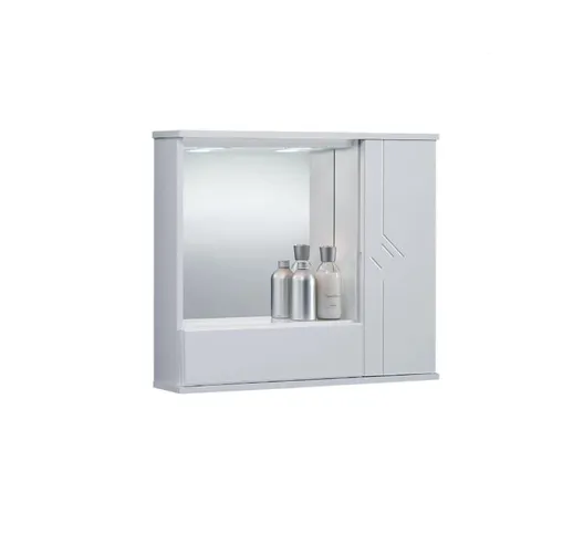 Bluelife - Specchiera mobile contenitore da bagno GIOVE 70 bianco lucido a 1 anta e luce L...