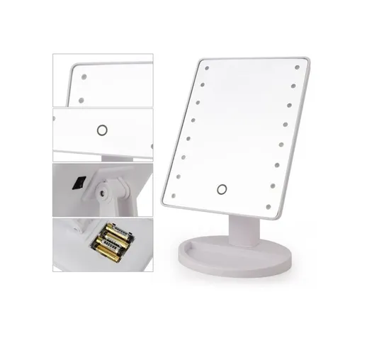 Specchio 16 Led Orientabile 360 Gradi Touch Screen Bagno Stanza Make Up Mirror