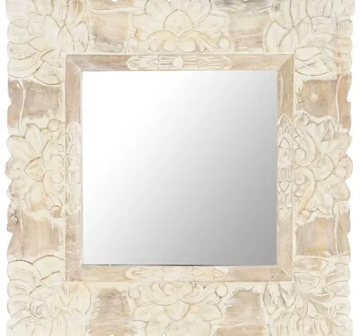 Happyshopping - Specchio Bianco 50x50 cm in Legno Massello di Mango