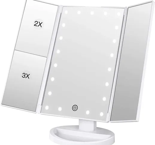 Specchio cosmetico per il trucco 21 LED Specchio pieghevole a tripla luce illuminato 1X /...
