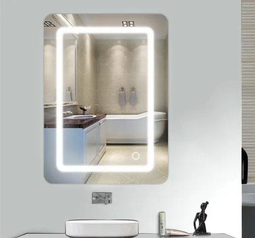 Dyhf - Specchio da bagno a led, controllo tattile, luce bianca fredda 70 x 50cm