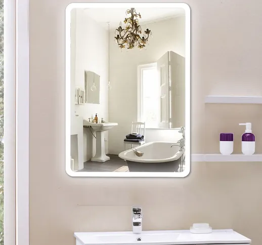 Specchio da bagno - Controllo touch led - Bianco freddo - 50 70 cm