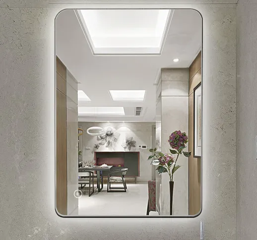 Specchio da bagno illuminato con sensore di luce LED + antiappannamento 50 x 70 cm