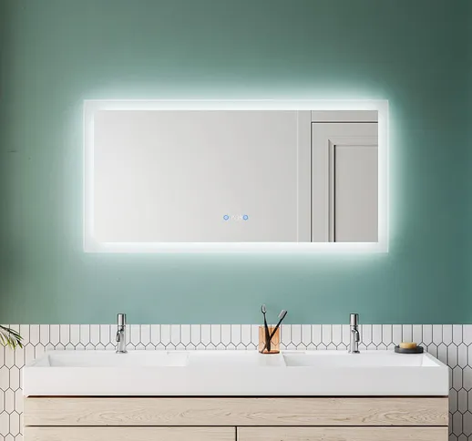 Sirhona - Specchio da bagno led Touch Specchio da bagno con illuminazione Anti Fog Orologi...
