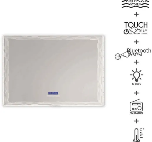 Specchio led touch con casse Bluetooth radio e temperatura 90X120 anti-fog