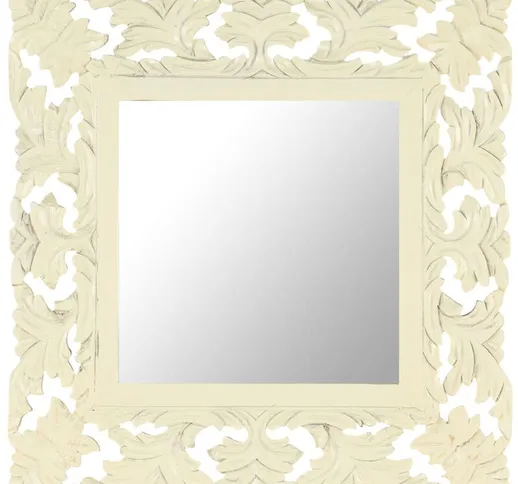 Happyshopping - Specchio Intagliato a Mano Bianco 50x50 cm in Massello di Mango