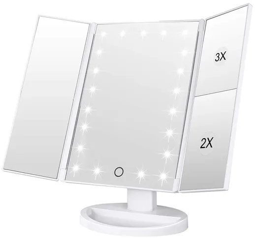 Specchio per il trucco con 22 luci Specchio per il trucco a LED con ingrandimento 2X / 3X,...