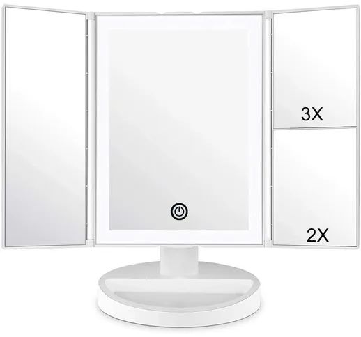 Bearsu - Specchio per il trucco con illuminazione a LED e touch screen, ingrandimento 1X /...
