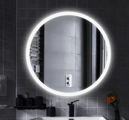 Yongqing - Specchio per il trucco Specchio da parete rotondo + illuminazione a LED e inter...