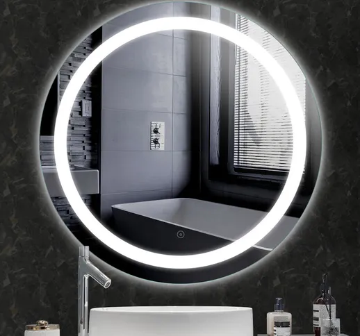 Yongqing - Specchio per il trucco Specchio rotondo da parete + Illuminazione a LED e inter...