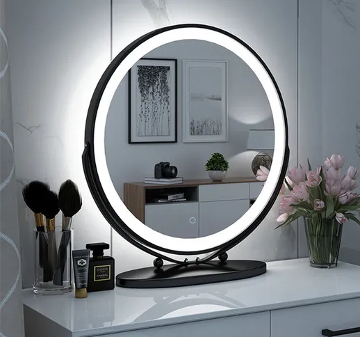 Oobest - Specchio, Specchio Trucco Illuminato LED, 360° Girevole Luce Naturale Senza Fili...