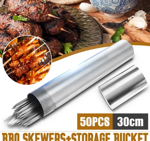 Lbtn - Spiedini per barbecue in acciaio inossidabile da 50 pezzi 30 cm con set di bastonci...