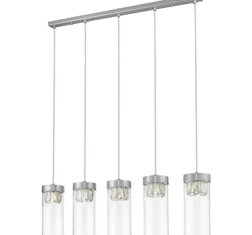 Spring Lighting - Soffitto Sospensione Bar Contemporanea 5 Luci Nichel Satinato, Cristallo