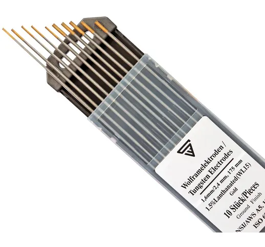 TIG Tungsten Welding Electrodes 1.6 & 2.4 x 175 mm WL15 oro Thorium free - aghi universali...