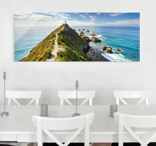 Stampa su vetro - Nugget Point Lighthouse and sea Zealand - Panoramico Dimensione H×L: 30c...