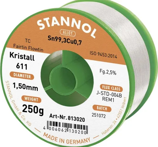 Kristall 611 Fairtin Stagno senza piombo senza piombo Sn99,3Cu0,7 REM1 250 g 1.5 mm - 