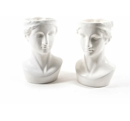 Statua decorativa Lucrezia testa porta vaso da giardino in ceramica bianca h 28 cm