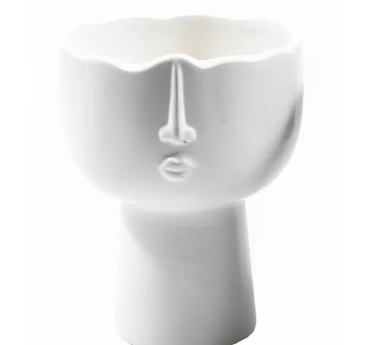 Statua decorativa testa porta vaso da interno ed esterno in ceramica h 19 cm -Bianco