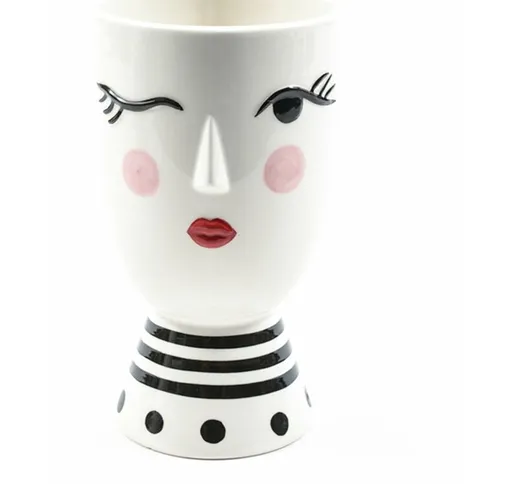Statua decorativa volto donna porta vaso da interno ed esterno in ceramica h 18 cm