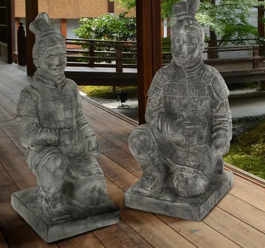 Statue guerrieri cinese decorazioni set di 2 pietra artificiale altezza 52 cm