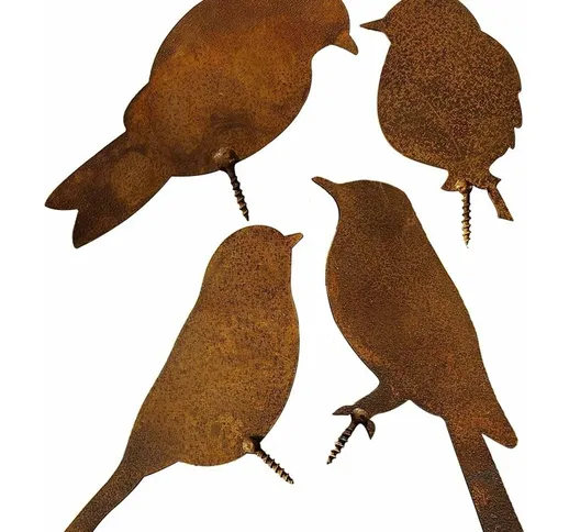 Uccelli per albero - decorazione da giardino in metallo - patina ruggine naturale - 4pz