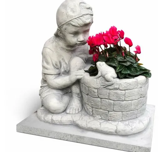 statua porta vaso da giardino 'tommy' in cemento anticato colore grigio - 46x58x41 cm