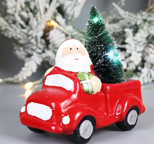  - Statuetta di camion rosso di Natale Babbo Natale che guida scooter con albero di Natale...