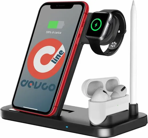 Stazione supporto di carica 4 in 1 compatibile con iPhone/iWatch/AirPods/iPencil