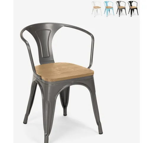 Stock 20 sedie stile Tolix design industriale bar cucina Steel Wood Arm Light Colore: Grig...