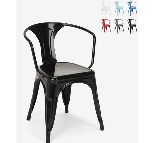 Stock 20 sedie Tolix Industrial con braccioli acciaio per cucina e bar Steel Arm Colore: N...
