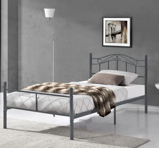 Struttura Letto in Metallo con Testiera e Pediera 90 x 200 cm Letto Singolo Ferro Battuto...