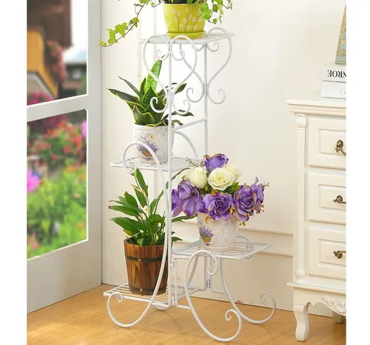 Supporto per piante Vaso di fiori Scaffale in metallo a 4 livelli Esposizione di fiori Dec...