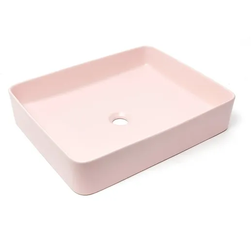 Infinitio Lavabo da appoggio 50 x 40 x 11 cm, senza troppopieno, Rosa opaco (SATINF5040PM)...