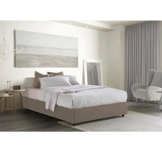 Letto Silvia alla francese con contenitore, Made in Italy, in tessuto, cm 140x190, con ape...