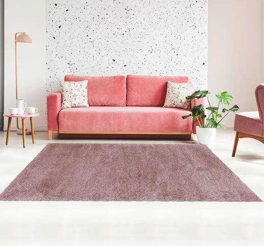 Jadorel - Tapete shaggy pelos longos 120x120 rondcm Rosa - Rose