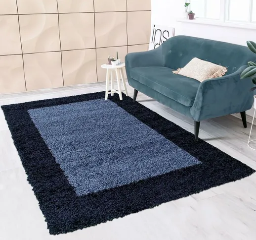 Jadorel - Tapete shaggy pelos longos 120x120 rondcm Blu - Bleu